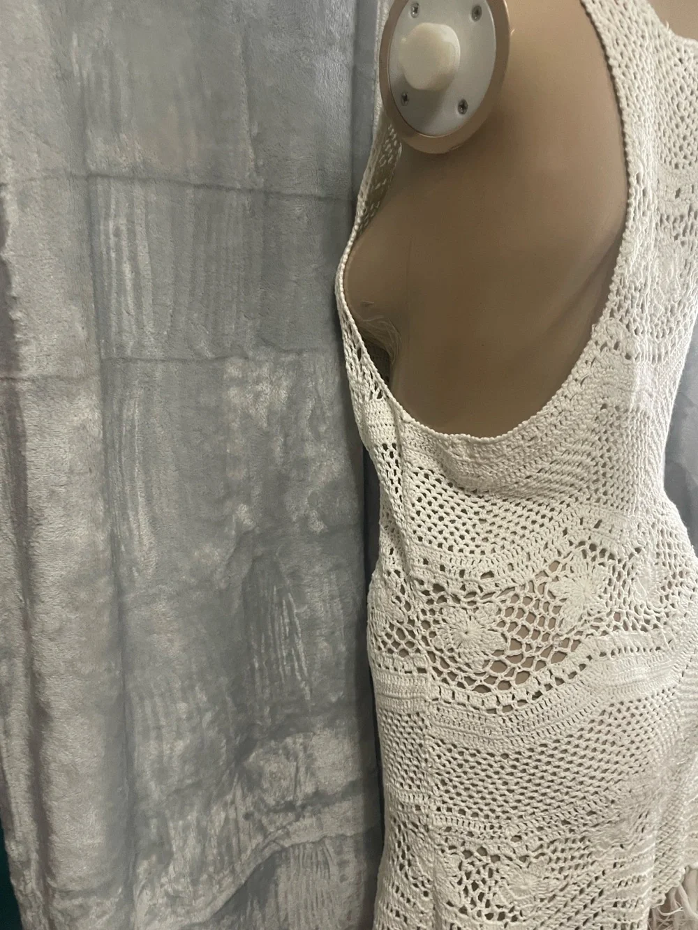 Crochet mini dress fringe swim coverup - Picture 9 of 16